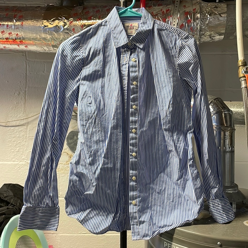 J crew blue pin striped button down shirt